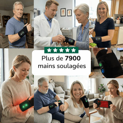 Avis clients attelle poignet Neo Flow avec technologie LED, utilisée par hommes et femmes pour soulager douleurs, engourdissements et fourmillements des mains, plus de 7900 utilisateurs satisfaits